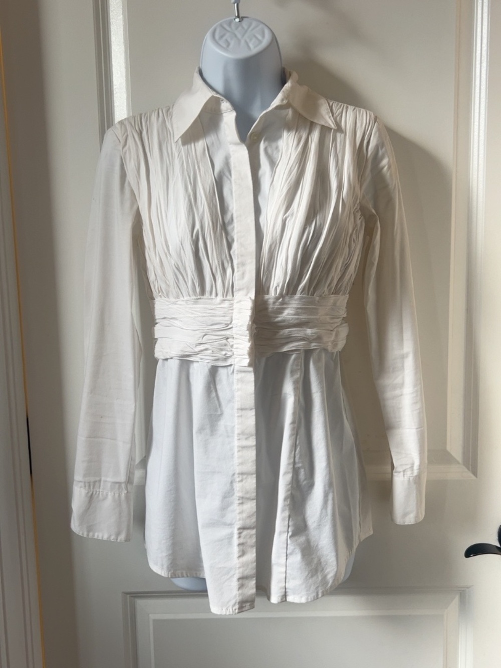 INC International Concepts White Ruched Waist Button Down Blouse 2P
